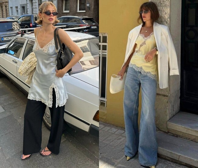 Áo hai dây lụa được yêu thích nhờ chất liệu mềm mại và độ rũ tự nhiên giúp outfit trông tinh tế hơn. Khi phối cùng quần jeans hoặc chân váy, tổng thể mang cảm giác nhẹ nhàng nhưng vẫn đủ nổi bật và hiện đại trong mùa Hè.