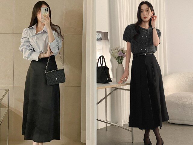 Chân váy đen là món đồ dễ phối và phù hợp nhiều phong cách. Màu đen giúp tổng thể trông gọn gàng, tinh tế hơn. Dù kết hợp với áo sơ mi hay áo thun, item này vẫn mang lại vẻ ngoài chỉn chu, phù hợp đi làm lẫn đi chơi.