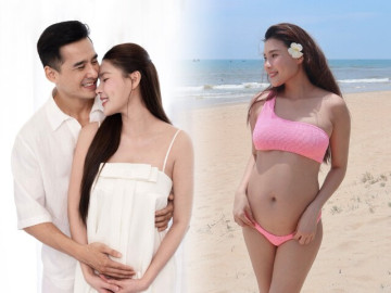 Đẹp - Thuý Diễm diện bikini gợi cảm khoe bụng bầu vượt mặt, Lương Thế Thành nói một câu chuẩn ông chồng quốc dân