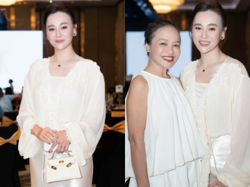 Thời trang - Phương Oanh chọn phong cách tối giản dự đám cưới Việt Hoa