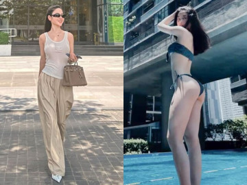 Hot girl Hà thành khoe dáng "bốc lửa" sau sinh con với chồng cầu thủ, 26 tuổi xài đồ hiệu ngập tràn, xách túi 500...