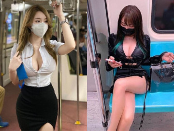 Hội chị em vô tư diện đồ hở trên, ngắn dưới khi đi tàu điện, hành khách xung quanh khó xử "ngượng chín mặt"