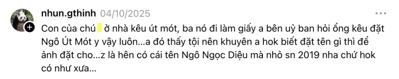 Một tài khoản mxh chia sẻ về câu chuyện đặt tên gây chú ý.