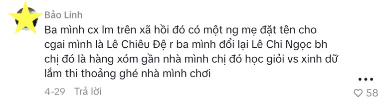 Chia sẻ gây chú ý của một tài khoản mxh về câu chuyện đặt tên.