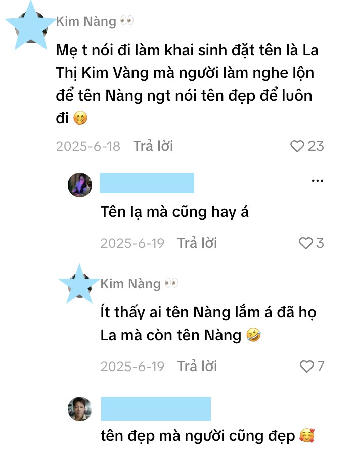 Một tài khoản mxh chia sẻ về sự ra đời cái tên vừa lạ vừa đẹp của mình.