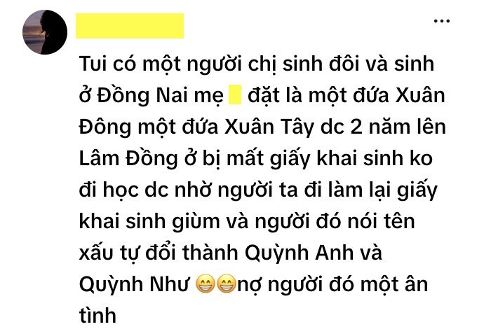 Chia sẻ của một cô gái về sự ra đời cái tên của mình.