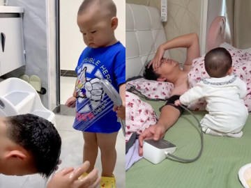 Loạt ảnh các ông bố ở nhà chăm con cho vợ đi chơi Lễ: Người được phục vụ sướng như tiên, người ngất xỉu vì mệt