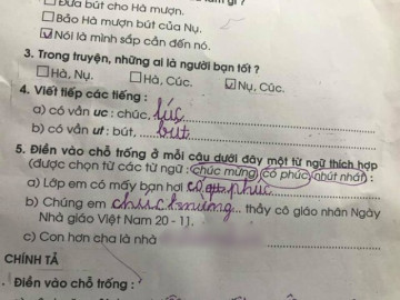Học sinh làm bài tập điền thành ngữ "Con hơn cha là nhà…", đáp án bé đưa ra ngoài sức tưởng tượng của cô giáo