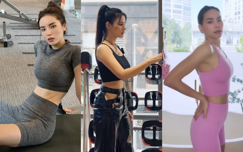 Hoa hậu Kỳ Duyên, Vũ Thu Phương và Hồ Ngọc Hà (từ trái qua) tuân thủ quy tắc tập luyện giữ dáng nghiêm ngặt.