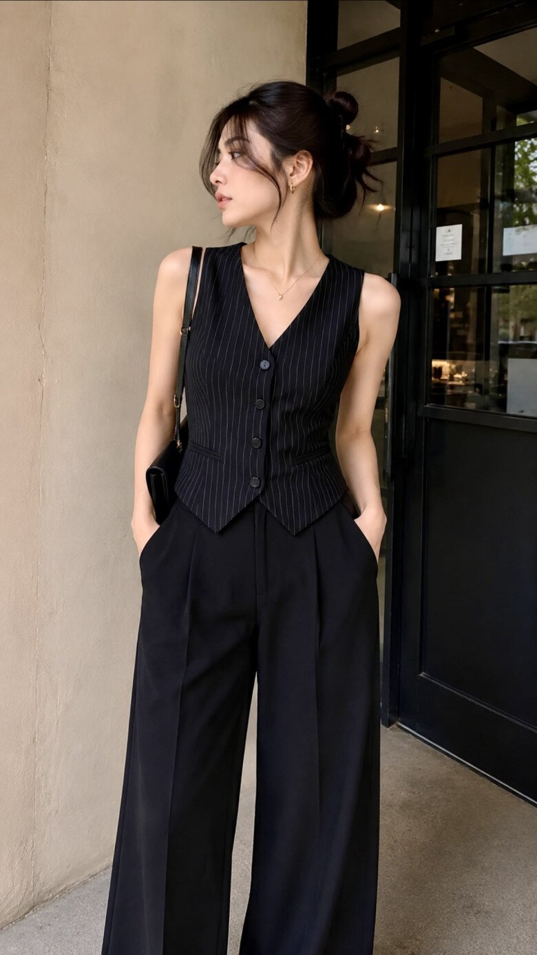 Áo gile mặc riêng thay blazer là xu hướng được nhiều quý cô công sở lăng xê, vừa thanh lịch, chỉn chu vừa phù hợp những ngày hè nắng nóng.