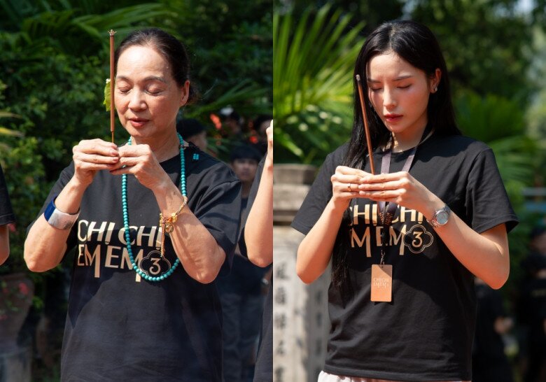 Hoa hậu Kỳ Duyên và NSND Lê Khanh có mặt trong lễ cúng khai máy.