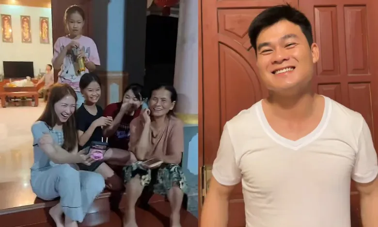 Nữ ca sĩ đăng khoảnh khắc ăn cơm, vui đùa bên gia đình nhà chồng, còn được dạy nói tiếng Sán Dìu để về áp dụng.