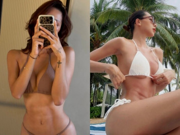 Mỹ nhân U40 nhuộm da nâu mặc bikini lộ cơ bụng như "tạc tượng", chăm diện táo bạo khoe đường cong cực phẩm