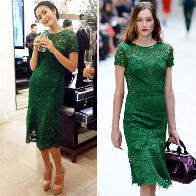 Một trong những bộ váy hàng hiệu hiếm hoi của Tăng Thanh Hà là bộ đầm ren Buberrry có giá 63 triệu đồng.
