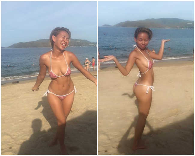 Ca sĩ Thảo Trang táo bạo lựa chọn một chiếc bikini dây 'siêu mini' khoe cơ thể hoàn hảo.
