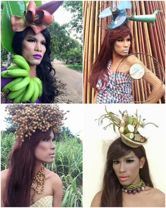Mới đây nhất, anh chàng Menh Chanvanda, người Campuchia đã gây sốc cư dân mạng với phong cách thời trang vô cùng kỳ quặc, được lấy cảm hứng từ hoa lá, trái cây. Trang facebook của anh chàng này đang có khoảng 26 nghìn lượt theo dõi.
