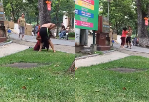 Bị chồng đánh tối tăm mặt mũi giữa phố, vợ quáng quàng bóp amp;#34;của quýamp;#34; chồng để chạy thoát - 1