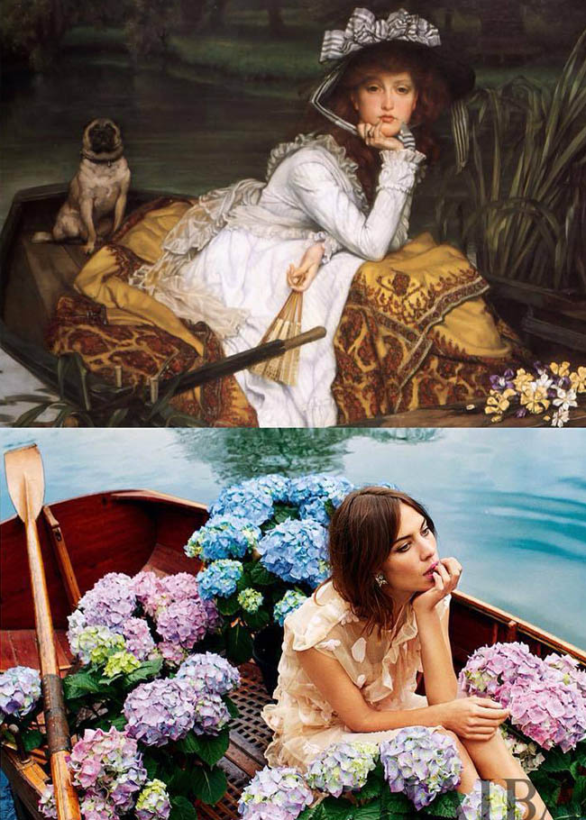 Bức tranh "Young Lady in a Boat" của họa sĩ James Tissot (1870) và hình ảnh Alexa Chung trên tạp chí Harper's Bazaar thực hiện bởi David Slijper có chung sắc thái biểu cảm và đều cho thấy hình ảnh của một cô gái vô cùng nữ tính.
