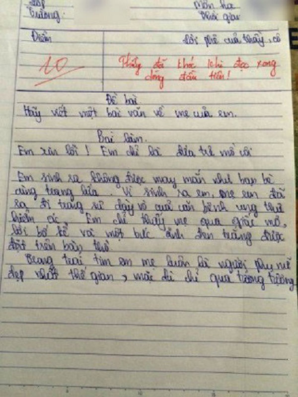 Bài văn tả mẹ ᵭạt ᵭiểm 10 khiḗn thầy giáo phải bật khóc ngay khi ᵭọc dòng ᵭầu tiên - 1