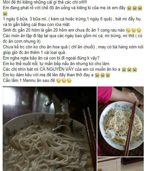 Con dâu hoang mang cầu cứu dân mạng vì ở cữ mẹ chồng cho ăn mì nấu cá nguyên vây - 1