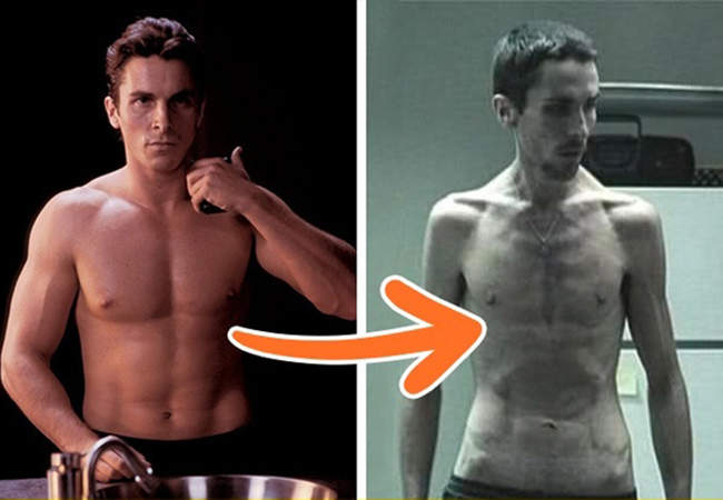 Christian Bale đã giảm đến 27kg trong 4 tháng để đóng The Machinist. Nam diễn viên chỉ ăn một hộp cá ngừ và một quả táo mỗi ngày với tổng calo không quá 300. Kết quả đáng tiếc cho Christian, anh không những giảm mất sạch mỡ mà còn vô tình "xóa" luôn toàn bộ cơ bắp cuồn cuộn của mình.
