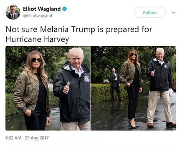 Đệ nhất phu nhân Mỹ Melania Trump bị mắng oan vì đi giày cao gót tới thăm vùng siêu bão - 4