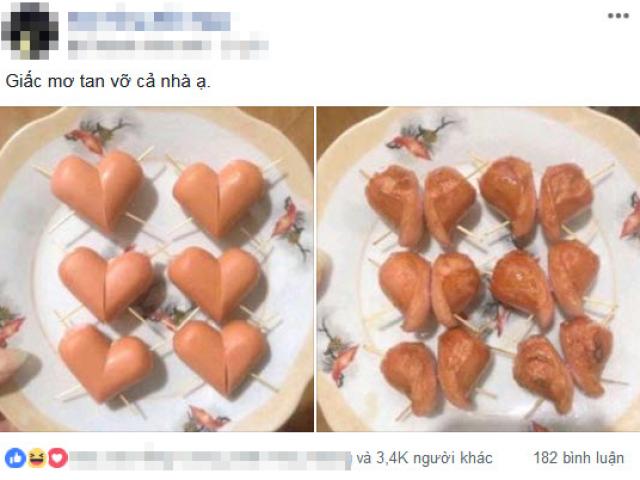 Thích lãng mạn, vợ mang xúc xích đi chiên trái tim ai ngờ tim vỡ khiến dân mạng cười bò