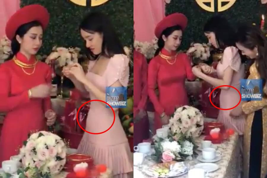 Nhã Phương lộ bụng to bất thường khi mặc váy bó trao quà cưới cho em gái - 1