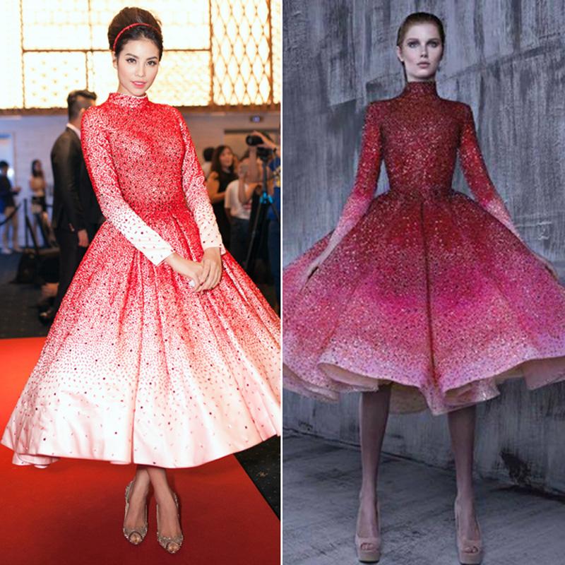 Phạm Hương diện váy của Linh San tương đồng với bộ của NTK Michael Cinco. 
