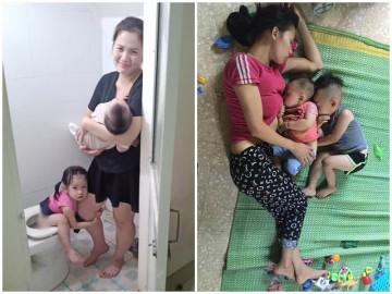 Nhìn ảnh này mới hiểu cách mẹ bỉm sữa “một nách 2 con” vẫn... cân tất việc nhà