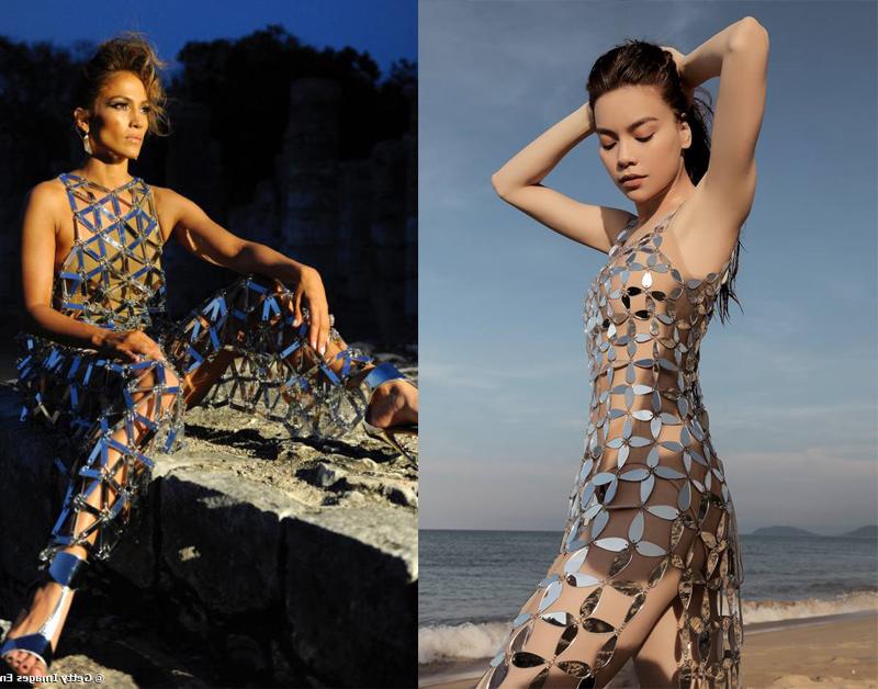 Chiếc váy hở bạo của Hồ Ngọc Hà bị cho là đồ nhái từ Jennifer Lopez. 
