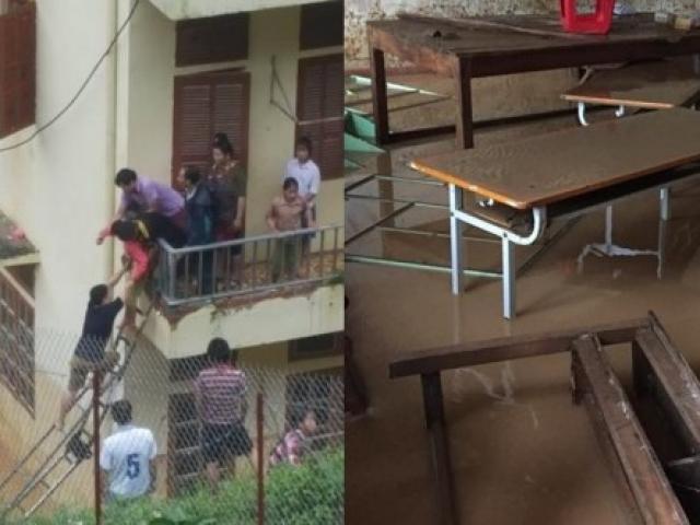 Lũ về ngay sát chân trường học, cô trò hoảng loạn chạy thoát thân