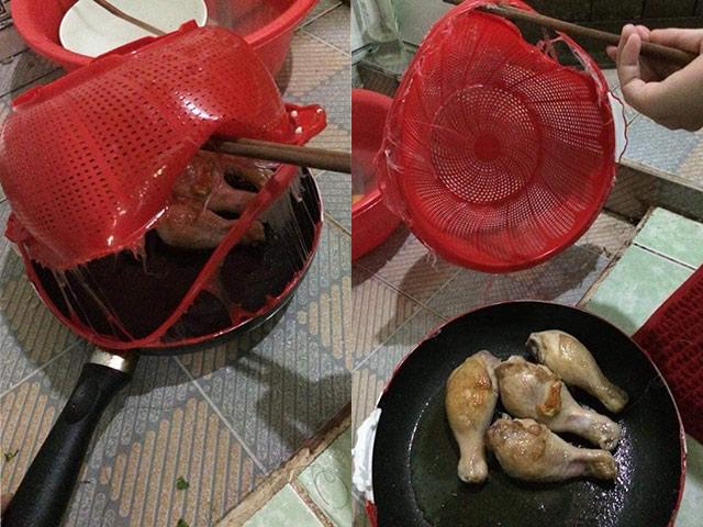 Rán gà cháy rổ nhựa, chàng trai hí hửng đăng lên mạng mua vui, không ngờ hứng cả rổ đá