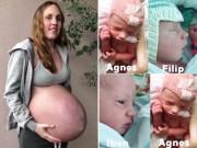 Bà bầu - Mẹ bầu "bụng như sắp rớt" vừa sinh con, cả 3 bé đều khỏe mạnh và cực đáng yêu