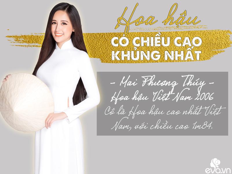 Mai Phương Thúy là hoa hậu Việt Nam duy nhất sở hữu chiều cao trên 1m8 tính đến thời điểm hiện nay. Khi dự thi HHVN 2006, chiều cao của cô là 1m795 và thậm chí còn phải khai thành 1m79 vì sợ quá cao.
