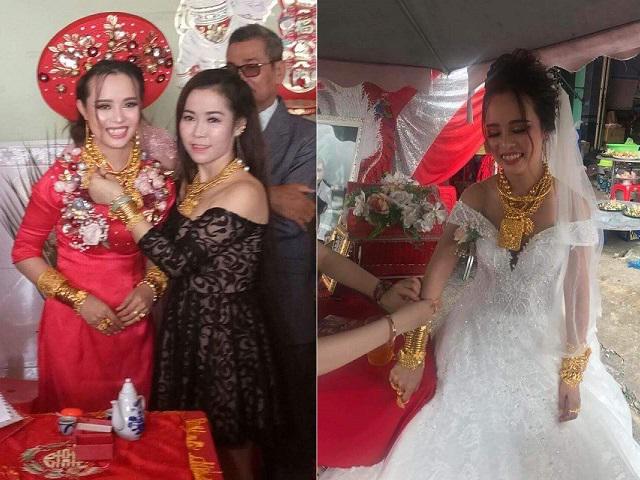 Cô dâu Hậu Giang gây choáng khi còng lưng đeo 129 cây vàng được trao làm của hồi môn