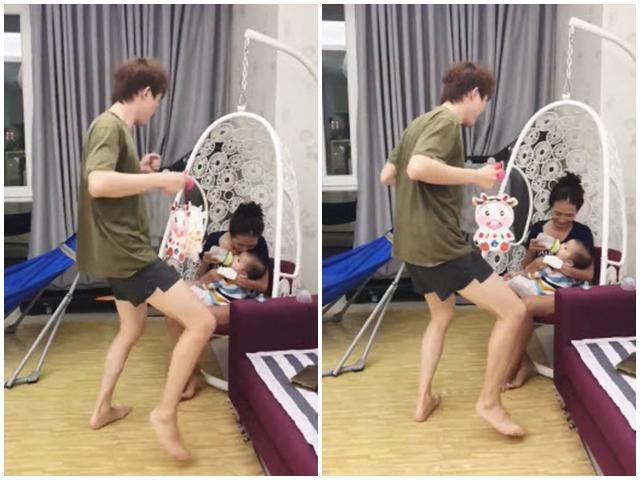 ong bo 40 tuoi nhay "mua vui" cho con uong sua khien ai cung phai bat cuoi - 1