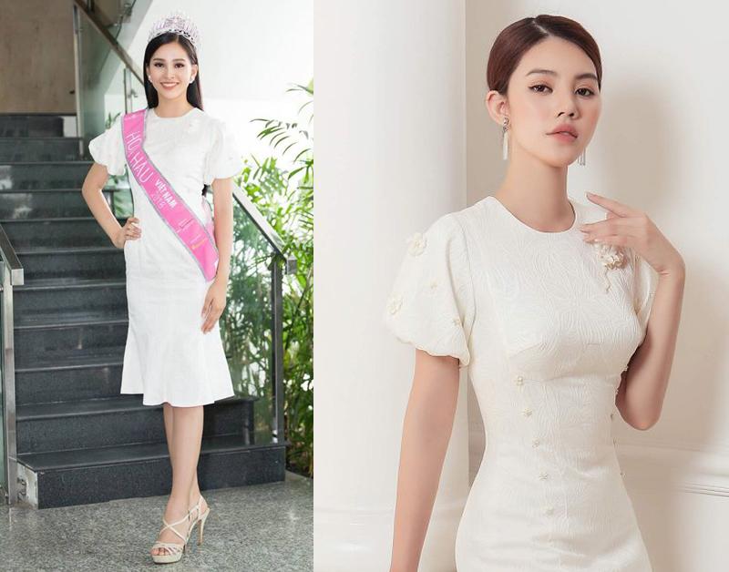 Hoa hậu Jolie Nguyễn thanh lịch, còn Tiểu Vy lại trẻ trung và ngọt ngào. 
