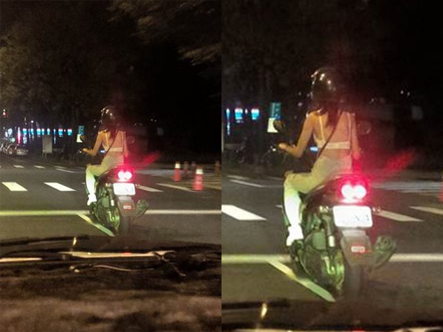 Cô gái mặc độc áo ngực phô phang, lái xe máy phăng phăng bất chấp ánh nhìn soi mói