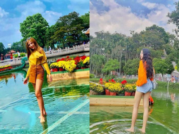 Cầu tàng hình hot nhất Sài Gòn, giới trẻ mê mẩn đến lướt trên mặt nước như phim