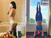 Bà bầu - Siêu mẫu Hà thành “vòng ngực 1 mét” gây ngỡ ngàng vì trồng cây chuối khi bầu 7 tháng