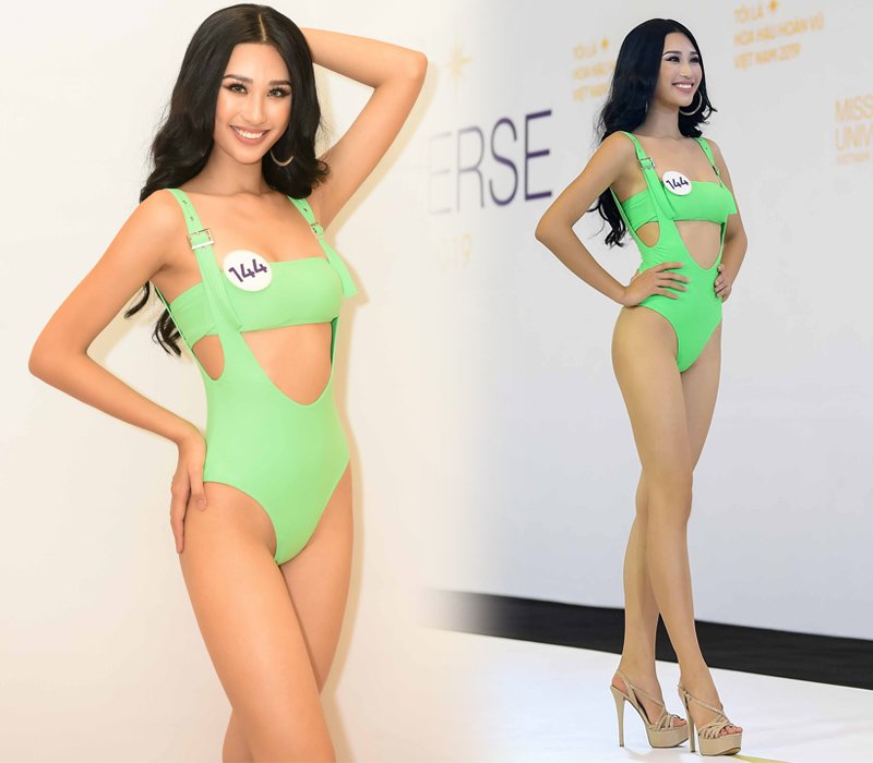 Anh Thư sinh năm 1997, cao 1,75 m, số đo 84-59-92 cm. Tại vòng thi trình diễn bikini, Top 15 Miss World Vietnam diện thiết kế áo tắm cut-out khá cầu kỳ và nổi bật với tông xanh lá hút mắt. Đây cũng là bộ bikini từng được Hoàng Thùy 'lăng xê' trước đó.
