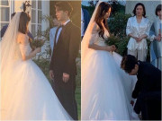 Giải trí - Nữ chính Full House Trung Quốc hóa cô dâu xinh đẹp, được chú rể quỳ xuống sửa váy