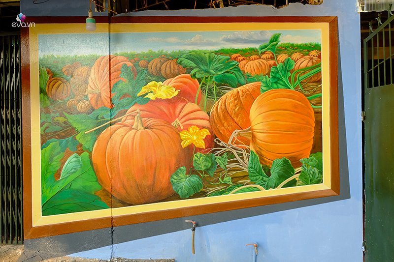 Những sản vật của nông nghiệp như rau, củ quả được các họa sĩ thể hiện rất chân thực.
