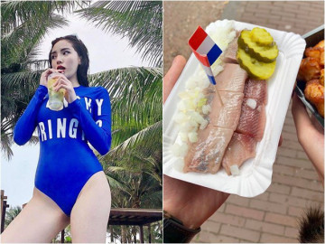 Hoa hậu Kỳ Duyên uống bia, ăn món siêu ngon ở xứ người nhưng một món gây tranh cãi