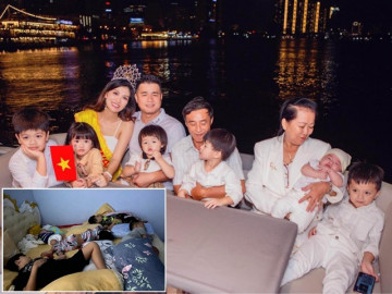 Sao Việt 24h: Cảnh ngủ kín giường của mẹ 6 con Oanh Yến và lũ trẻ, bố phải nằm võng