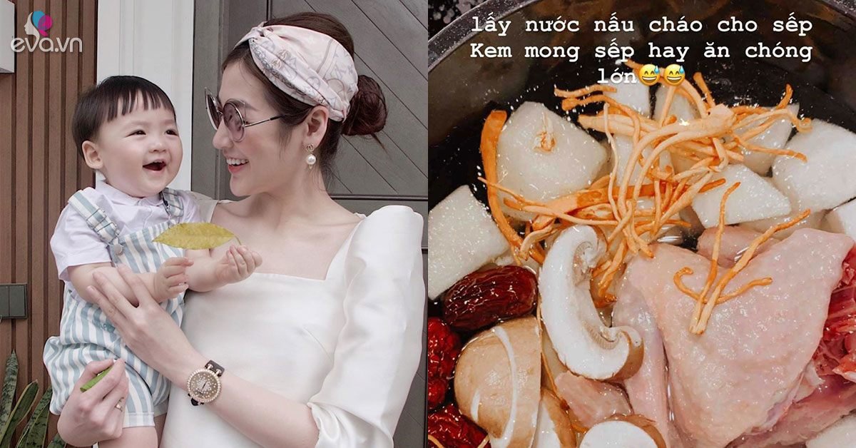 Chuẩn mẹ bỉm giàu có, Á hậu Tú Anh dùng vàng mềm Tây Tạng làm nước nấu cháo cho con