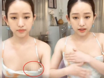 Diện váy 2 dây quên nội y, Thuý Vi gặp sự cố hớ hênh, liên tục lấy tay che chắn