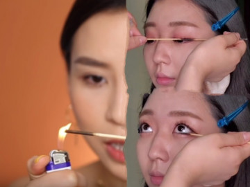 Uốn mi bằng hai cây tăm cháy đen, cô nàng làm dân mạng đứng tim