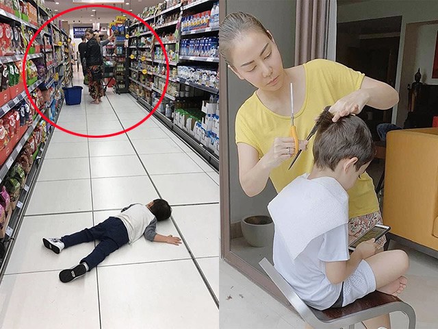 Con trai Thu Minh nằm ăn vạ giữa siêu thị, người nước ngoài cũng phải quay lại nhìn